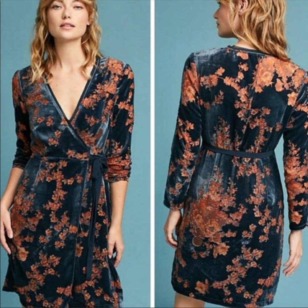 Anthropologie Enya Velvet Burnout Wrap Dress
